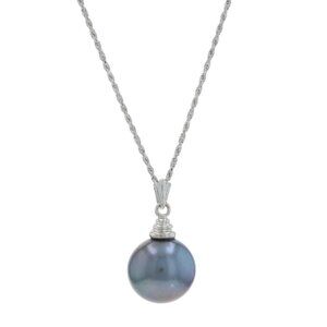 White Gold Tahitian Pearl Solitaire Pendant Necklace 19 3/4" - 14k